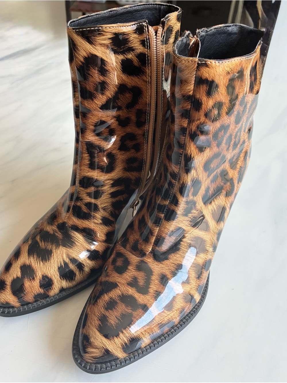 Leopard Print Women’s Ankle Boots - Glossy Brown